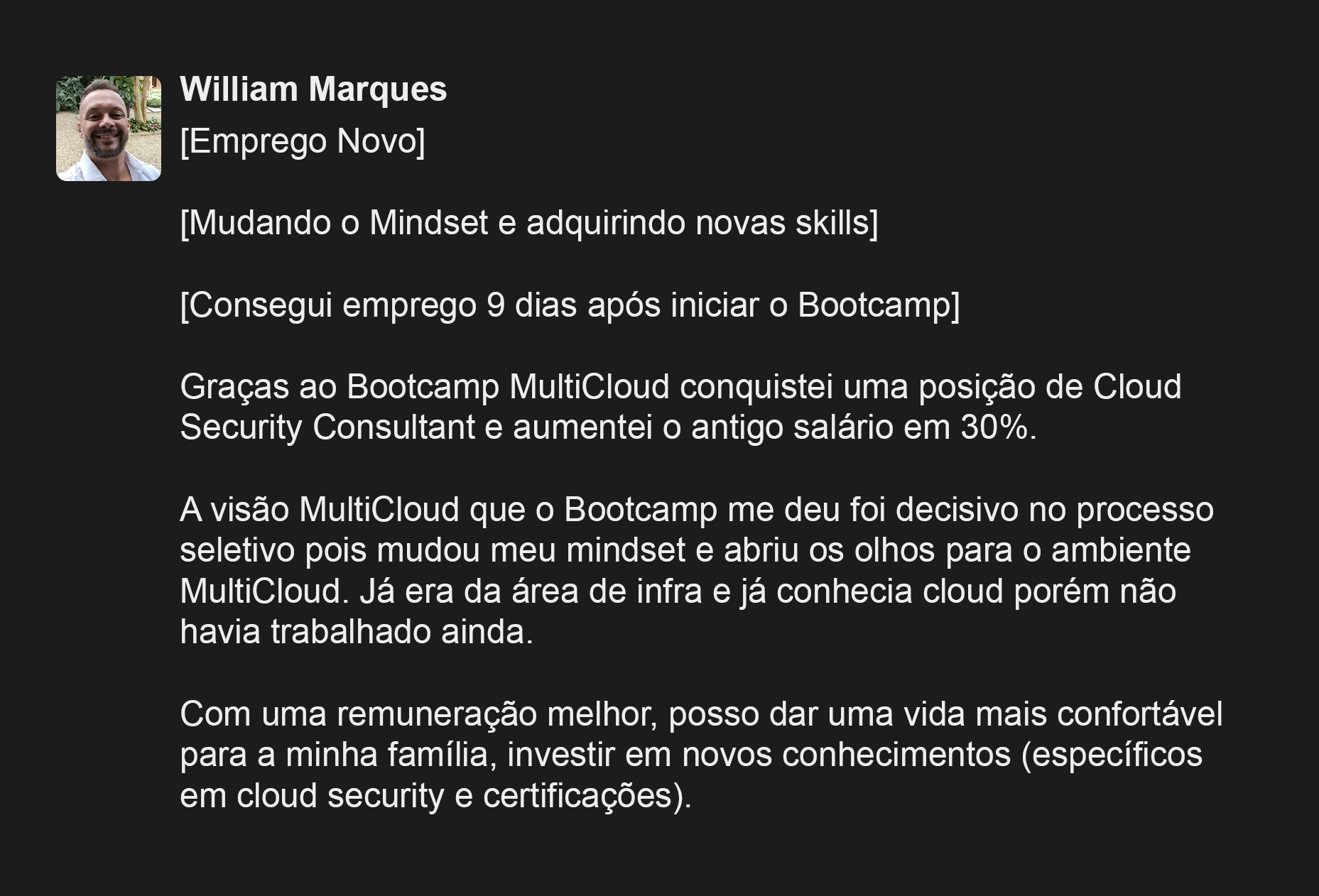 Depoimento do aluno William Marques